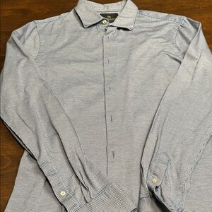 Scotch & Soda Men's Blue Navy & White Houndstooth Patterned Dress Shirt